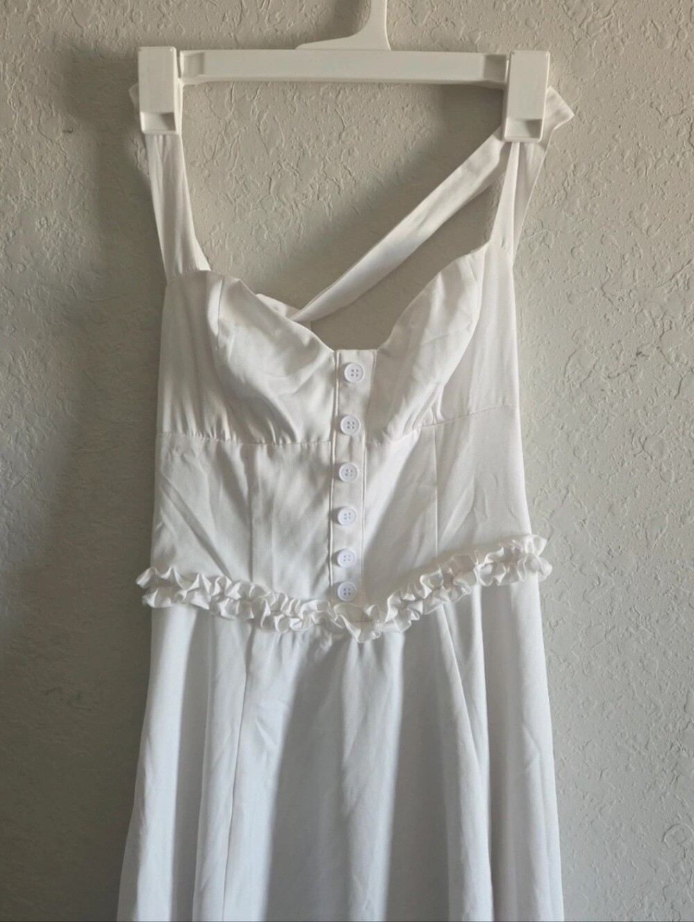 White Ruffle-Trim Button Front Maxi Dress - Picture 2 of 6
